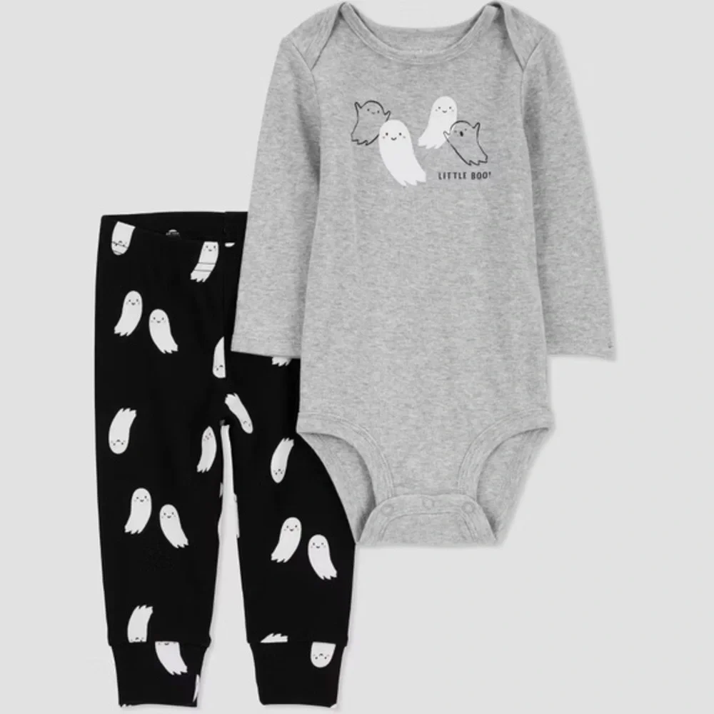 Carter's Just One You nwt 2pc Ghost Top & Bottom Set - Black/Gray Halloween